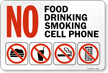 No Food, No Drinking, No Smoking, No Cell Phones with Symbols