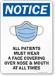 Patients Must Wear Face Covering Over Nose And Mouth Sign