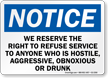 Right To Refuse Service To Drunk Notice Sign