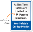 Tables Are Limited Write On Number Of Maximum Persons Sign