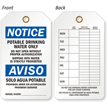 Double Sided Bilingual Potable Drinking Water Only Tag