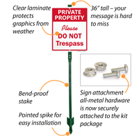 Features of do not trespassing yard sign for private property