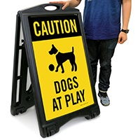 Caution - Dogs At Play Sign with Graphic