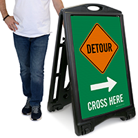 Detour Cross Here with Left/Right Arrow Sign