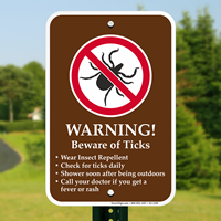 Warning, Beware of Ticks Campground Signs