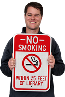 No Smoking Within 25 Feet Of Library Signs