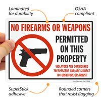 Sign prohibiting firearms and weapons