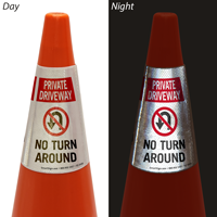 Private Driveway No Turn Around Cone Message Collar Sign