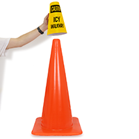 Caution Icy Walkway Cone Message Collar