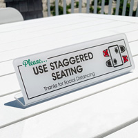 Please Use Staggered Seating Social Distancing Desk Sign