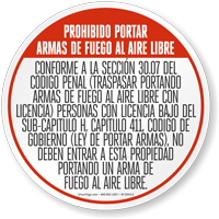 Spanish Open Carry Prohibited Sign