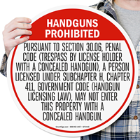 Handguns Prohibited in Texas Floor Sign