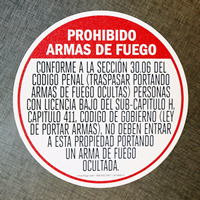 Spanish Language Firearms Prohibited Floor Sign