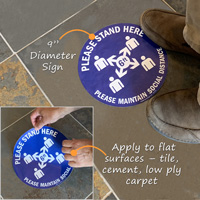 Social distancing adhesive floor sign for tile