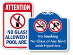 No Glass Allowed In Pool Area Signs