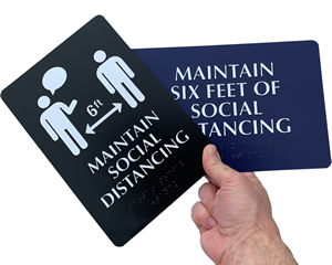 Braille social distancing signs in a range of colors