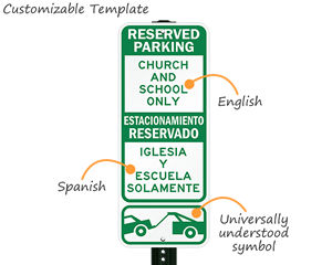 Custom bilingual reserved parking signs