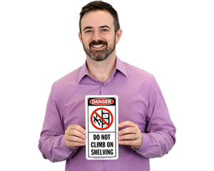 Do not climb shelving sign