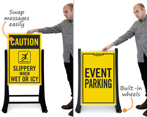 Icy parking lot warning sign