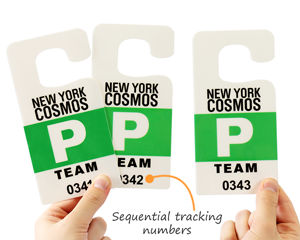 Large parking permit hang tags with tracking numbers