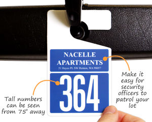 Parking tags with large letters