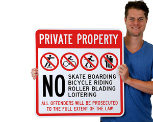 Private Property No Bicyling Signs