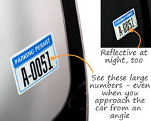 Reflective parking sticker is a customer favorite