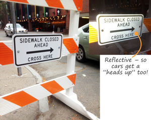 Sidewalk Closed Cross Here Sign