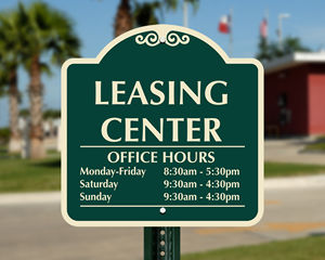 Designer leasing office signs