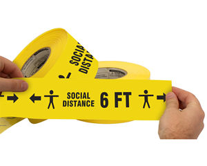 Social distancing plastic barricade tape