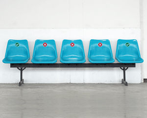 Social distancing labels for waiting room