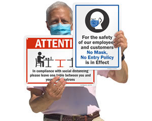 Social distancing signs for a restaurant