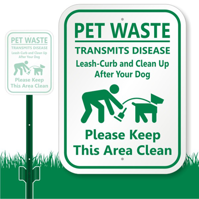 Dog Poop Sign - Pet Waste Transmits Disease Clean Up Sign, SKU: K-7340