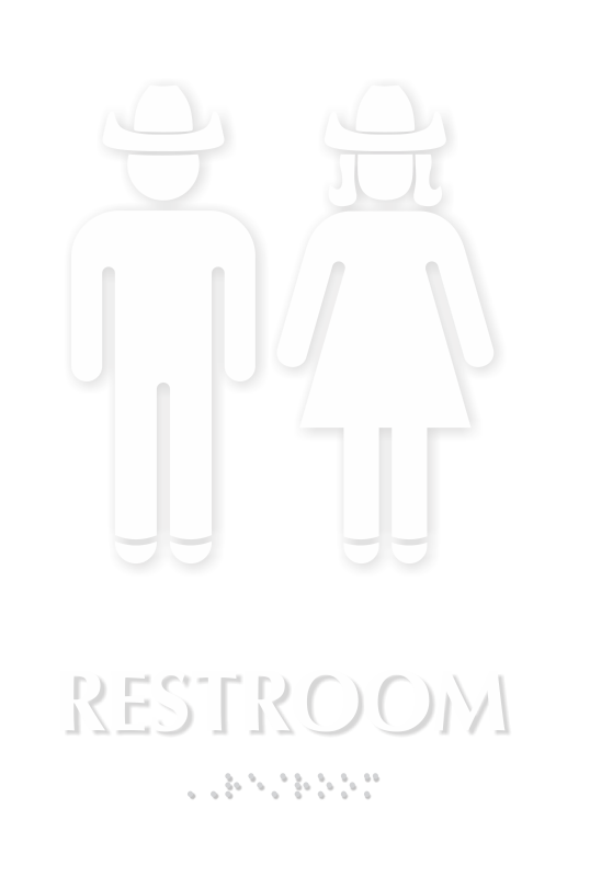 Restroom Sign with Braille, Cowboy and Cowgirl Graphic