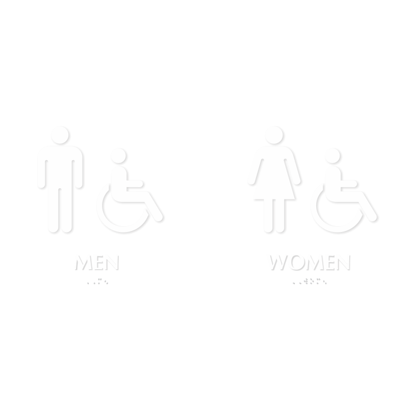 Men and Women Restroom Signs Set With Braille And Accessible Pictograms