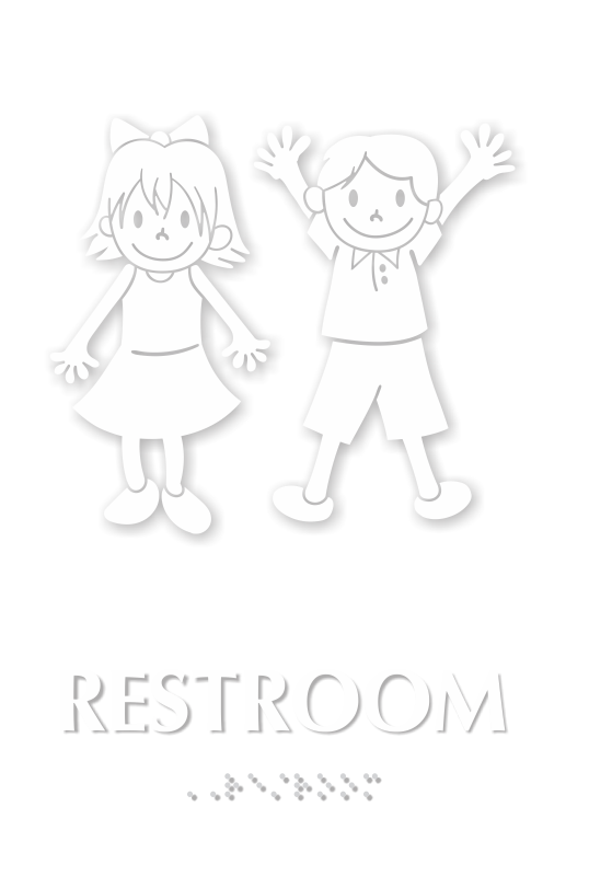 Restroom Braille Sign With Boy Girl Symbols