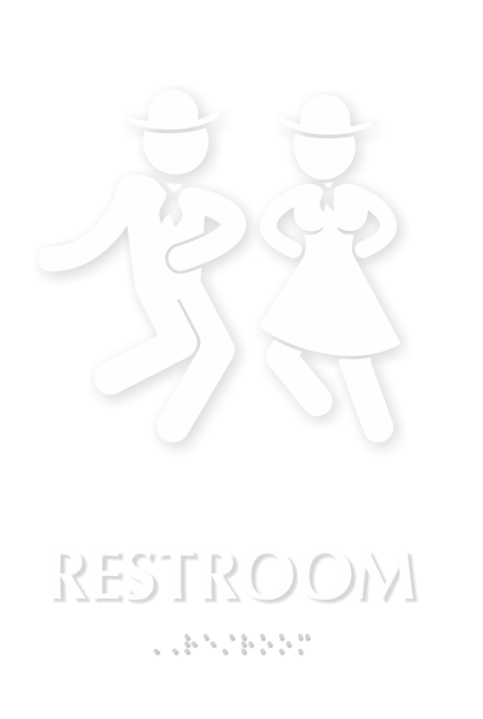 Restroom Braille Sign with Dancing Man Woman Graphic