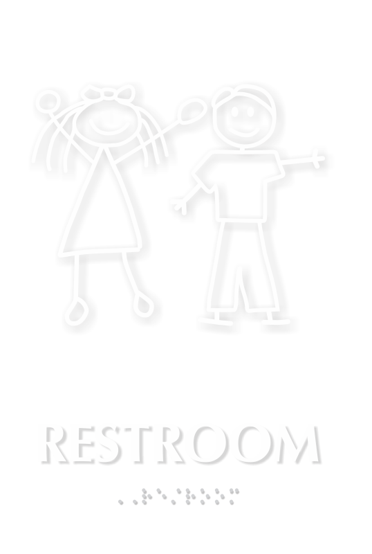 Restroom Braille Sign with Stick Figures Boy Girl