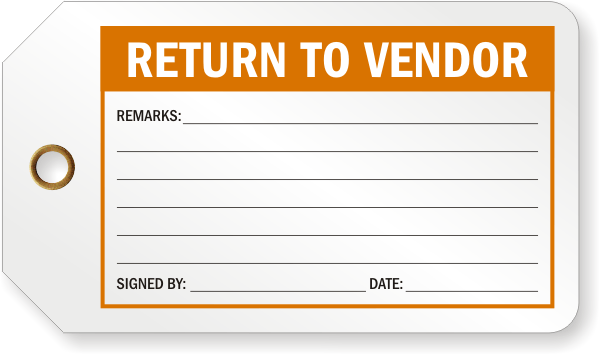 Return To Vendor Production Control Tag