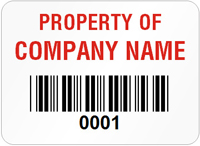 Asset Label, Property of Company Name with Barcode