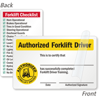 Double Sided Authorized Forklift Driver Certification Wallet Card 2 Sided