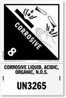 UN 3265 Corrosive Liquid Acidic Organic Label