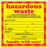 Hazardous Waste Handle Care Label