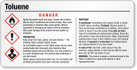 GHS Toluene Danger Small Chemical Label