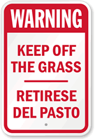 Bilingual Keep Off The Grass Sign