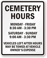 Custom Cemetery Hours Sign