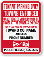 Custom Tenant Parking Only Towing Enforced Sign