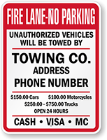 Custom Tow Away Zone Sign Unauthorized Vehicles Towed Sign