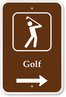 Man Playing Golf Graphic with Right Arrow