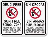 Bilingual Drug Gun Free School Sign